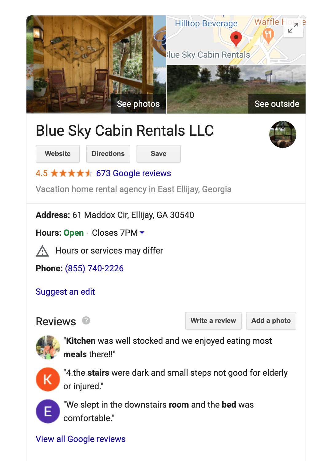 blue sky cabins reviews
